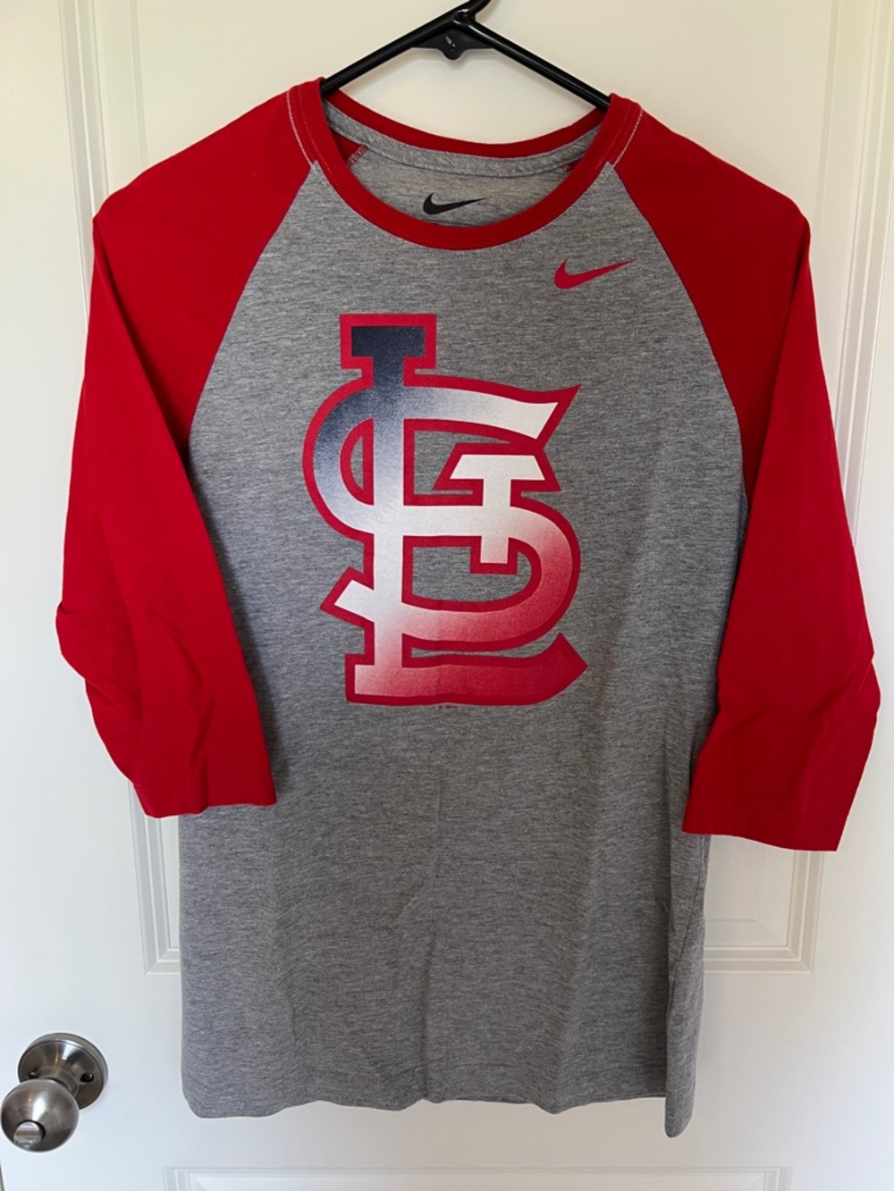 Nike St. Louis Cardinals Baseball Tee | Gray/Red | 3/4 Sleeve Slim Fit | Large